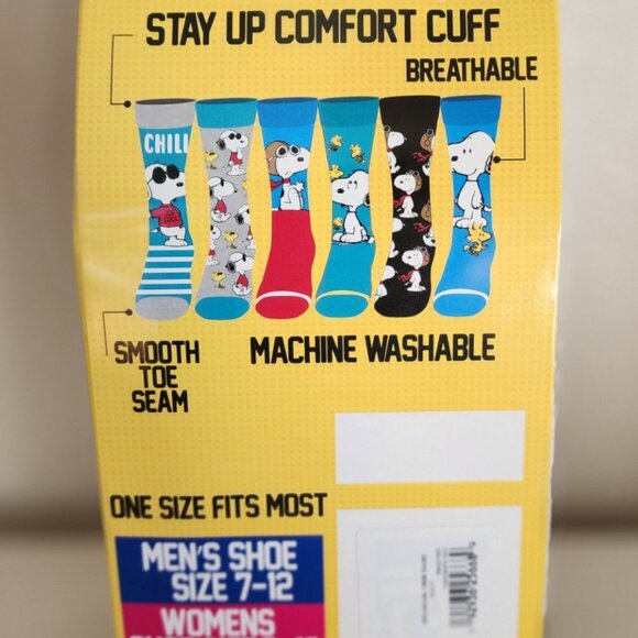 Peanuts Snoopy 6 Pair Casual Crew Socks Unisex Brand NEW in Sealed Package - Picture 3 of 4